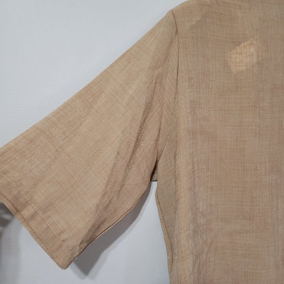 Vintage linen button down shirt and shell, tan, large - Picture 10 of 12